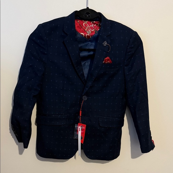 Boys Elie Balleh Navy Blazer with Red Details Size 8 - Picture 1 of 6
